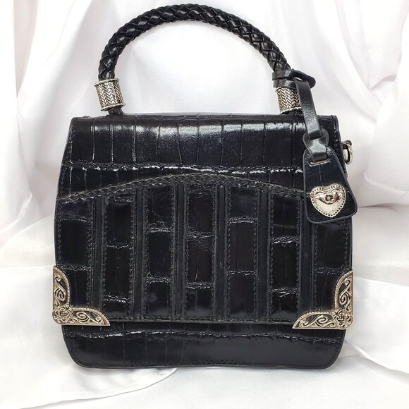 VTG M.C. MARC CHANTAL Black Embossed Croc Leather Handbag & Heart Charm - Picture 2 of 13